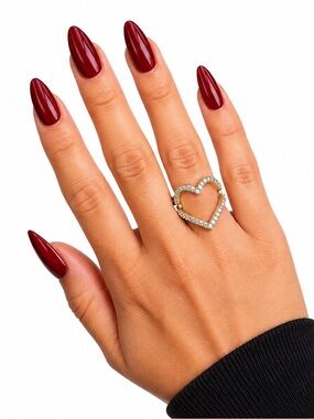 Aqua Gold Open Heart Ring with Crystals NWT